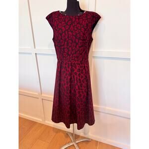 CARACTERE  Red & Black Cap Sleeve Romantic Wool Blend Midi Dress Sz 10